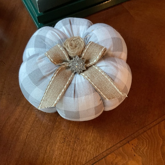 Other - 🌸3 for $20🌸 Farmhouse Fabric Gray & White Pumpkin w Rhinestone Accent